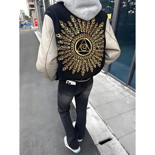 美式 飞行夹克 高街vibe棒球服男秋冬光明之眼刺绣外套cleanfit短款