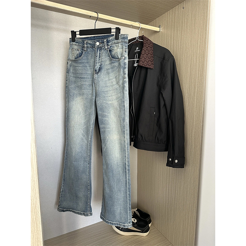 cleanfit复古蓝弯刀微喇牛仔裤