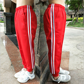 宽松红色缩口小脚校服裤 子 男小学初中高中学生休闲运动九分跑步裤