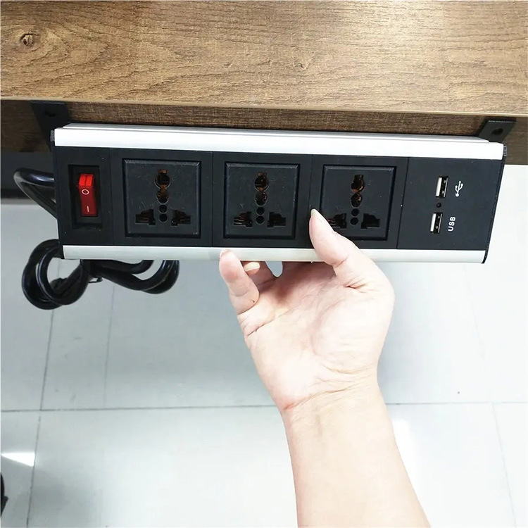 螺丝固定桌面万用型排插座 3电源配2usb带开关可改电源孔桌面插座