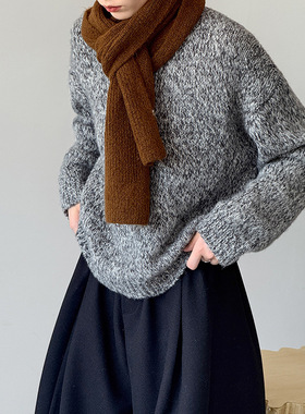 HKFG 秋冬新款韩版时髦潮流复古柔软毛衣宽松日系圆领慵懒羊毛衣