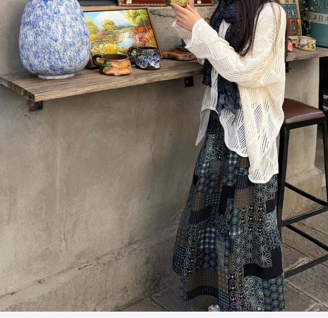 新品中式复古中长款松紧腰半身裙半身裙