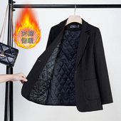 新款 夹棉黑色小西装 外套女春秋冬季 加厚上衣小个子休闲加棉西服