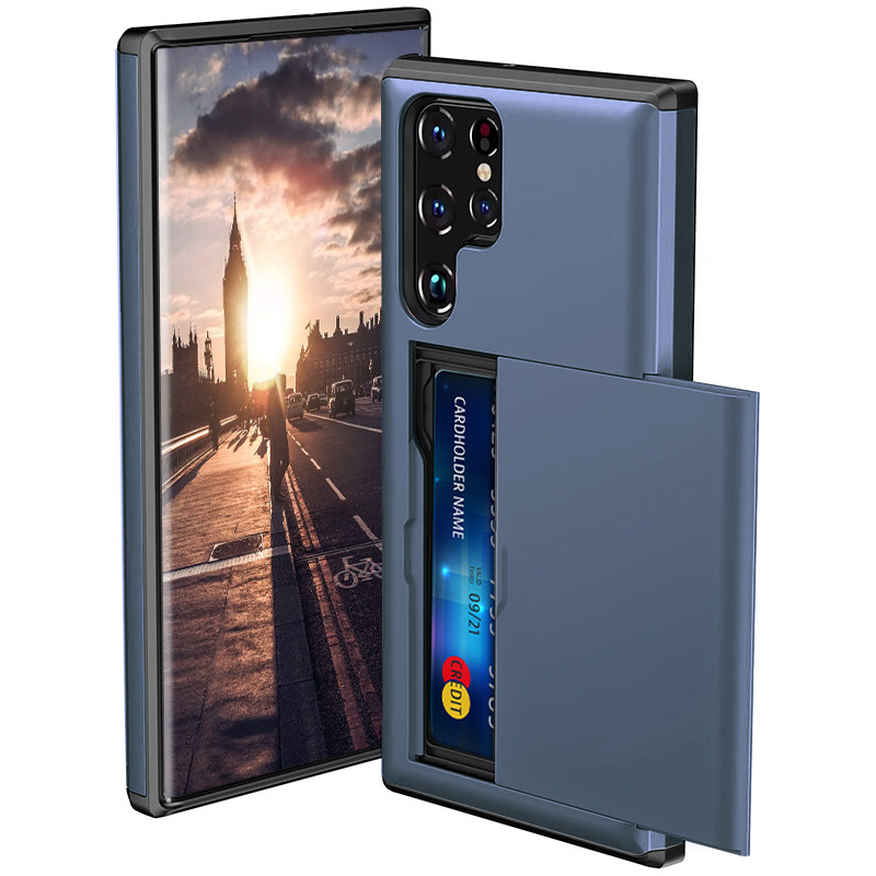 滑盖卡包适用三星s24ultra手机壳放卡全包s23+防摔s23ultra保护套note20ultra钱包插卡男女s21创意20硅胶磨砂