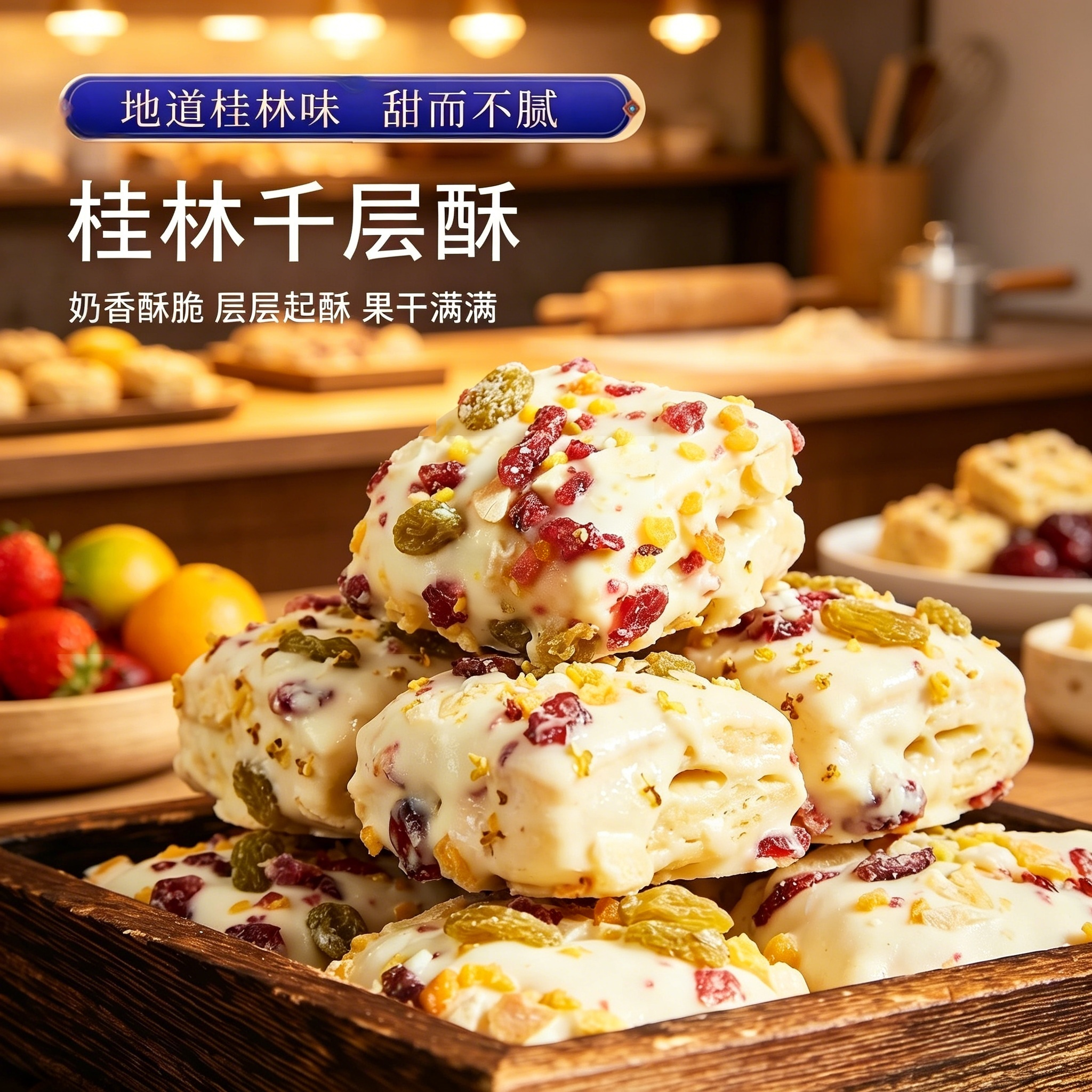 桂林桂花风味千层酥手工葡萄干牛轧酥网红零食下午茶点心