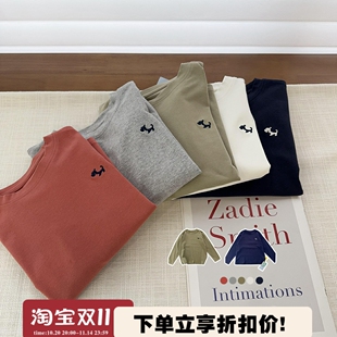 新款 秋季 中大童简约筌棉打底衫 百搭上衣 纯棉刺绣T秒杀