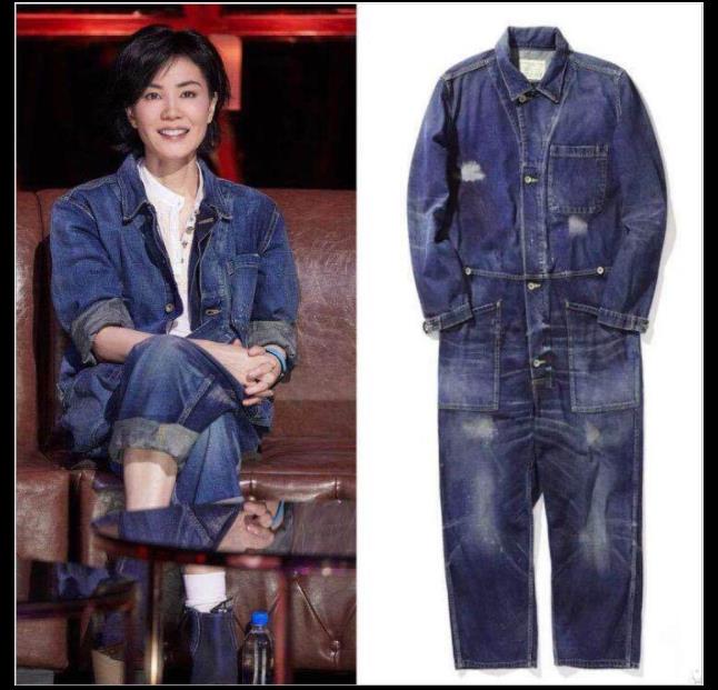 王菲明星同款连体牛仔套装女春秋新款高腰直筒工装连体裤潮