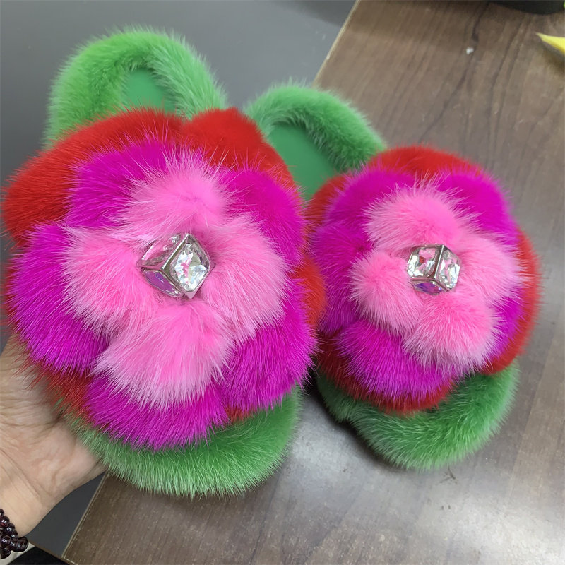 钊钊家 高定水貂毛毛花朵一字拖,女鞋,毛毛鞋,淘宝优惠券,粉丝福利购,淘宝优惠卷