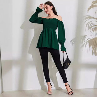 孕妇上衣 平行褶边荷叶边衣袖 2023亚马逊新款 跨境孕妇装