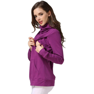 哺乳上衣秋冬季 辣妈喂奶衣长袖 新款 时尚 卫衣 外穿打底衫 高领孕妇装