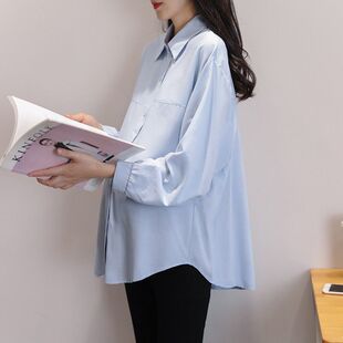 新品 孕妇装 职业孕妇衬衫 薄款 打底衬衣工作上衣 雪纺蓝衬衣夏季 秋装