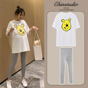 时尚 款 夏季 孕妇装 纯棉t恤上衣孕妇打底衫 网红套装 潮辣妈个性 夏装