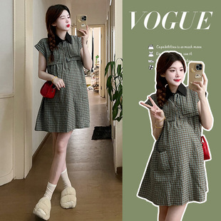 连衣裙 复古小个子格子宽松甜美娃娃裙大码 孕妇装 夏季