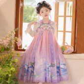 古风唐装 汉服女童春季 连衣裙儿童春秋中国风长袖 超仙古装 2026新款