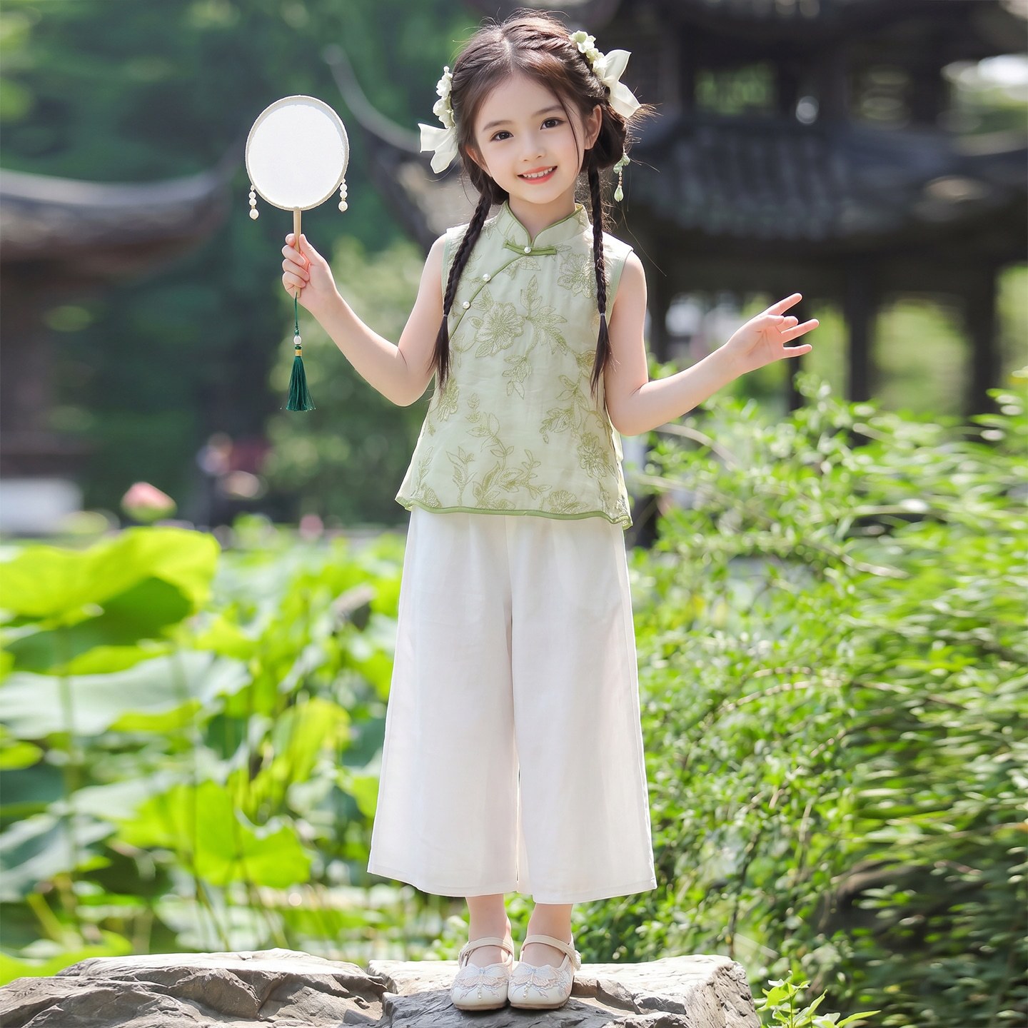 女童新中式旗袍夏季中国风两件套
