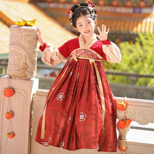 女童汉服秋冬唐装古风加绒连衣裙