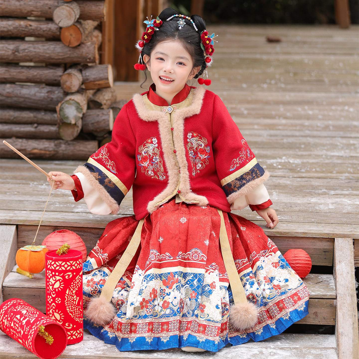 汉服女童拜年服冬季加厚过年衣服