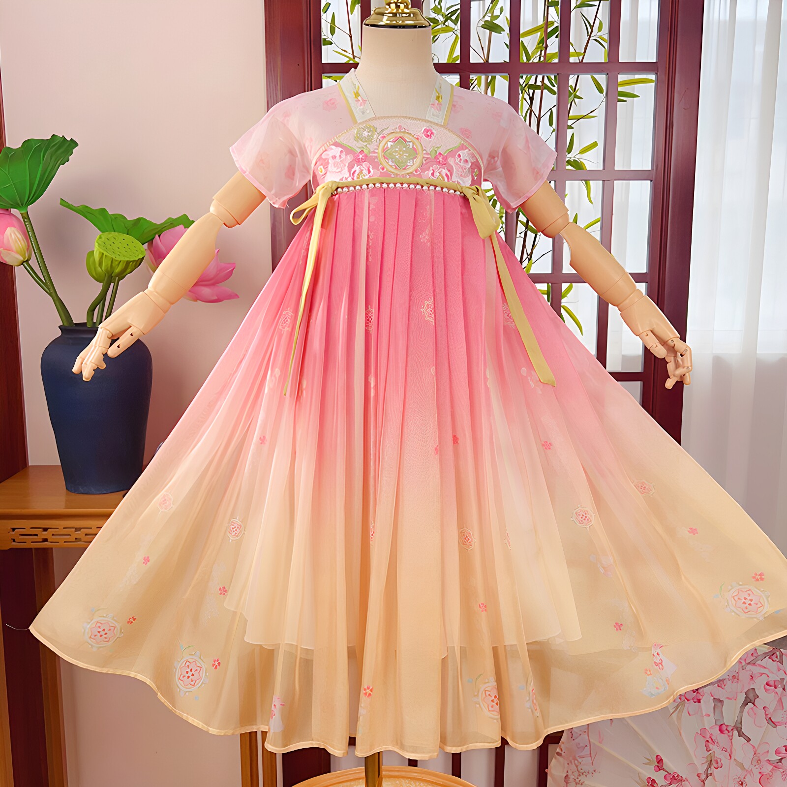 女童汉服夏季薄款唐装古风连衣裙