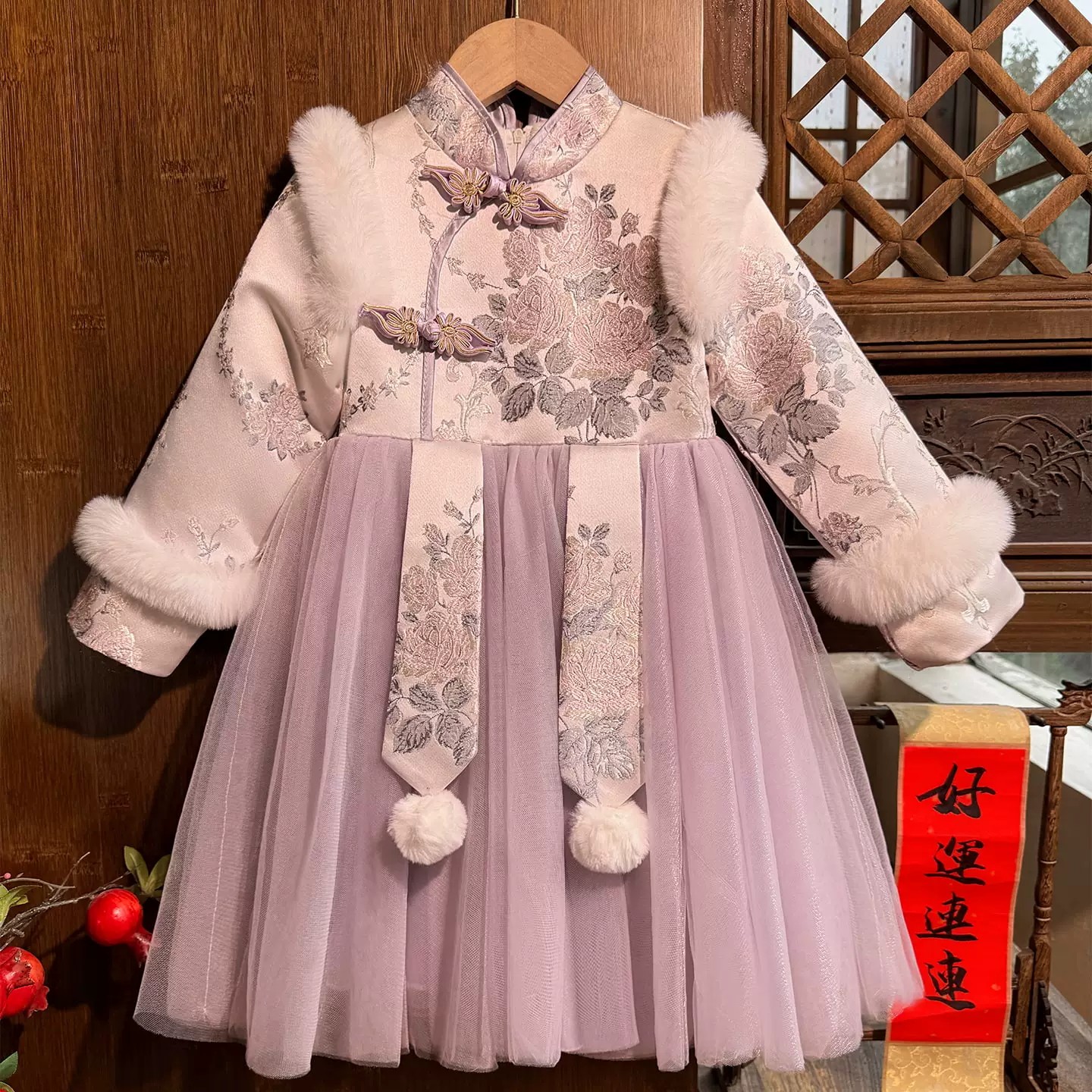 女童旗袍裙冬季加绒中国风连衣裙2026新款儿童拜年服女宝过年汉服