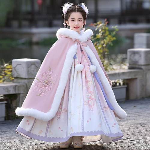汉服女童秋冬加绒古装公主连衣裙