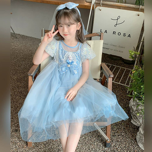 女童艾莎公主裙夏季冰雪奇缘裙子