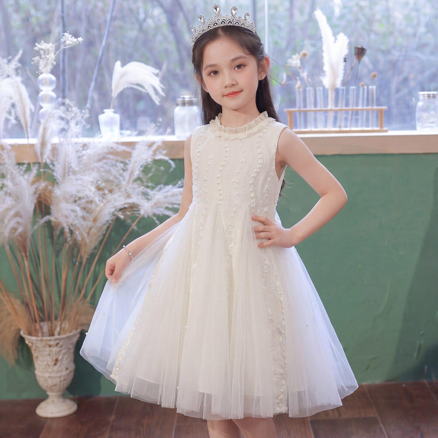 女童生日礼服夏季无袖网纱蓬蓬裙