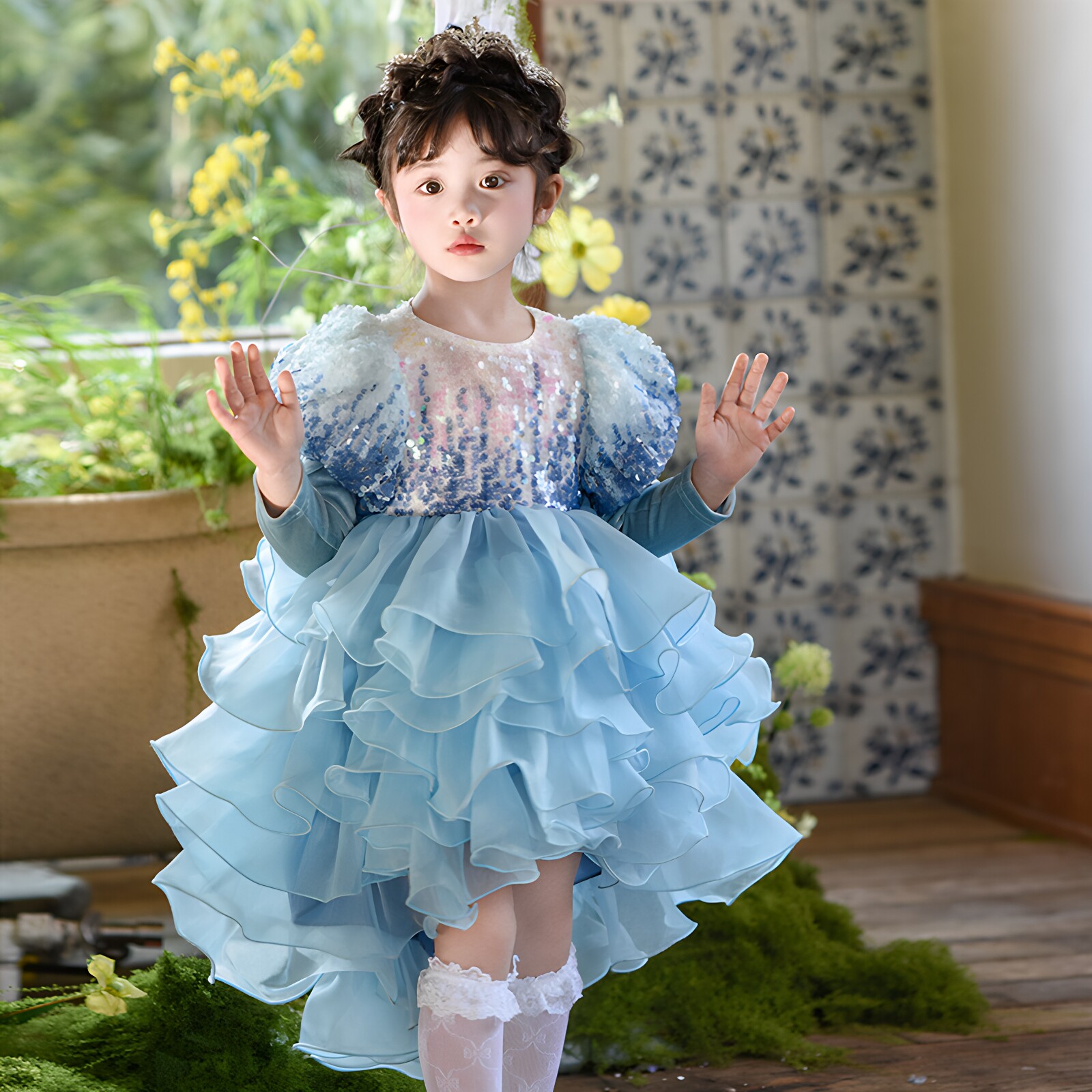 女童爱莎公主裙冰雪奇缘生日礼服