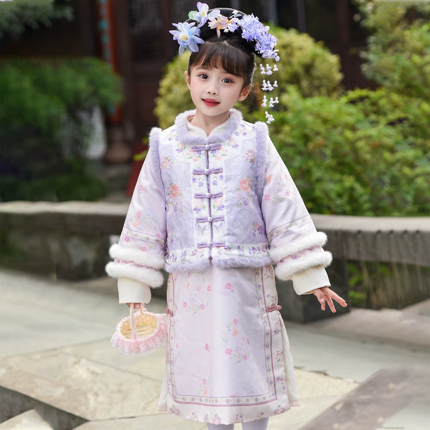 格格服女童冬季宫廷风旗袍裙套装