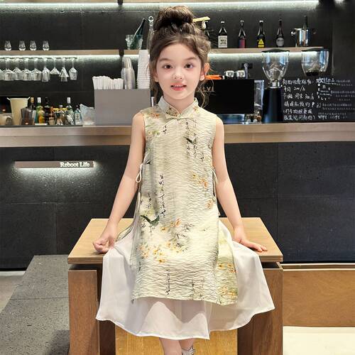 女童汉服夏季新中式无袖旗袍裙子