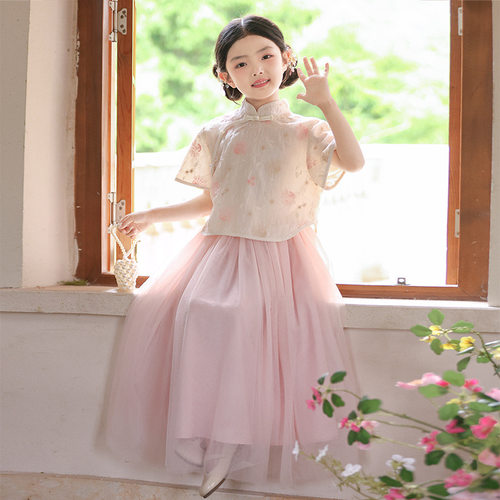 女童汉服夏季短袖唐装新中式套装