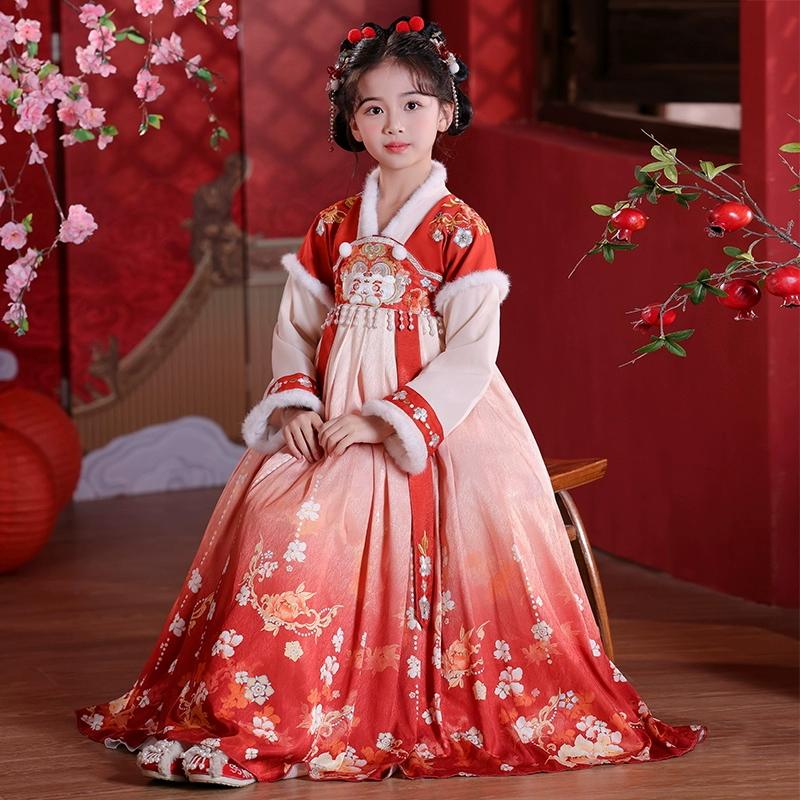 汉服女童国风连衣裙冬季加绒唐装