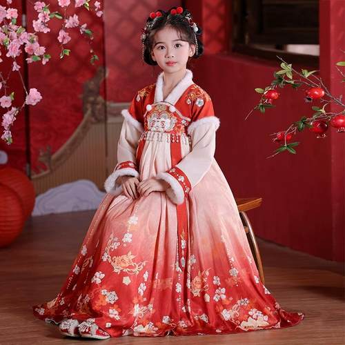 汉服女童国风连衣裙冬季加绒唐装