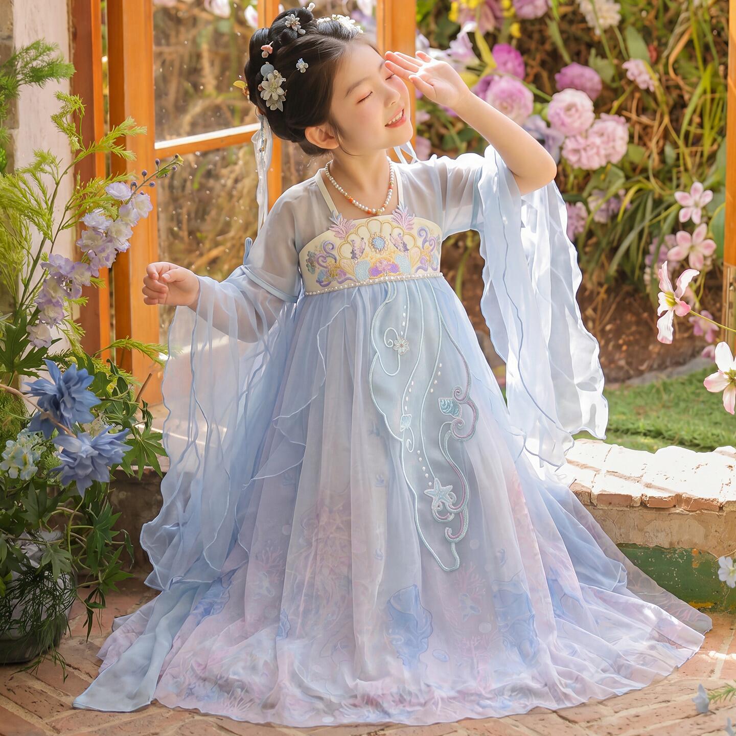 女童汉服夏季国风襦裙网纱连衣裙
