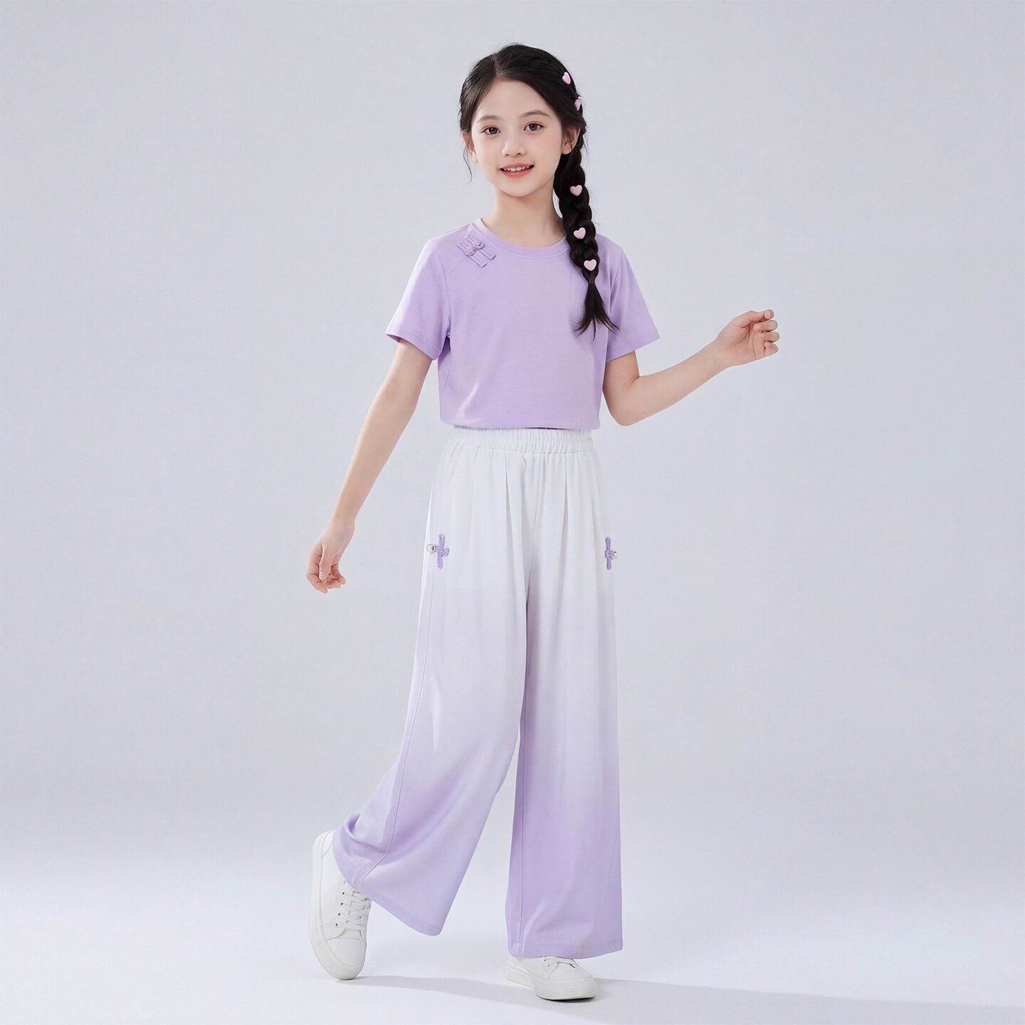 女童短袖T恤套装夏季2026新款儿童polo衫女孩薄款冰丝阔腿裤2件套