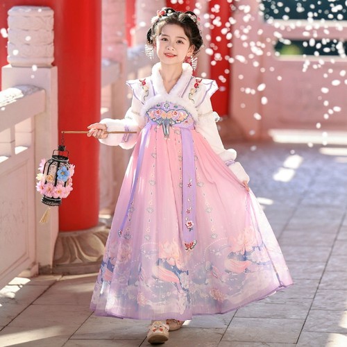 女童汉服秋冬加绒中国风公主裙子