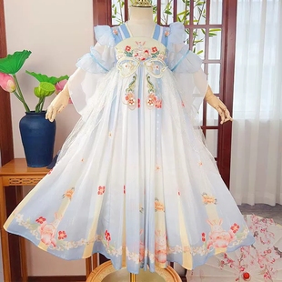 女童漢服連衣裙夏季 兒童古風超仙公主裙女孩古裝 唐裝 裙子 2025新款