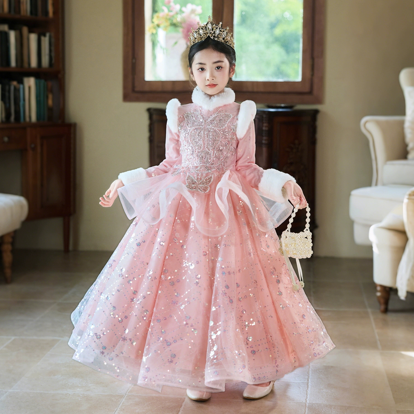 女童连衣裙冬季加厚礼服蓬蓬纱裙