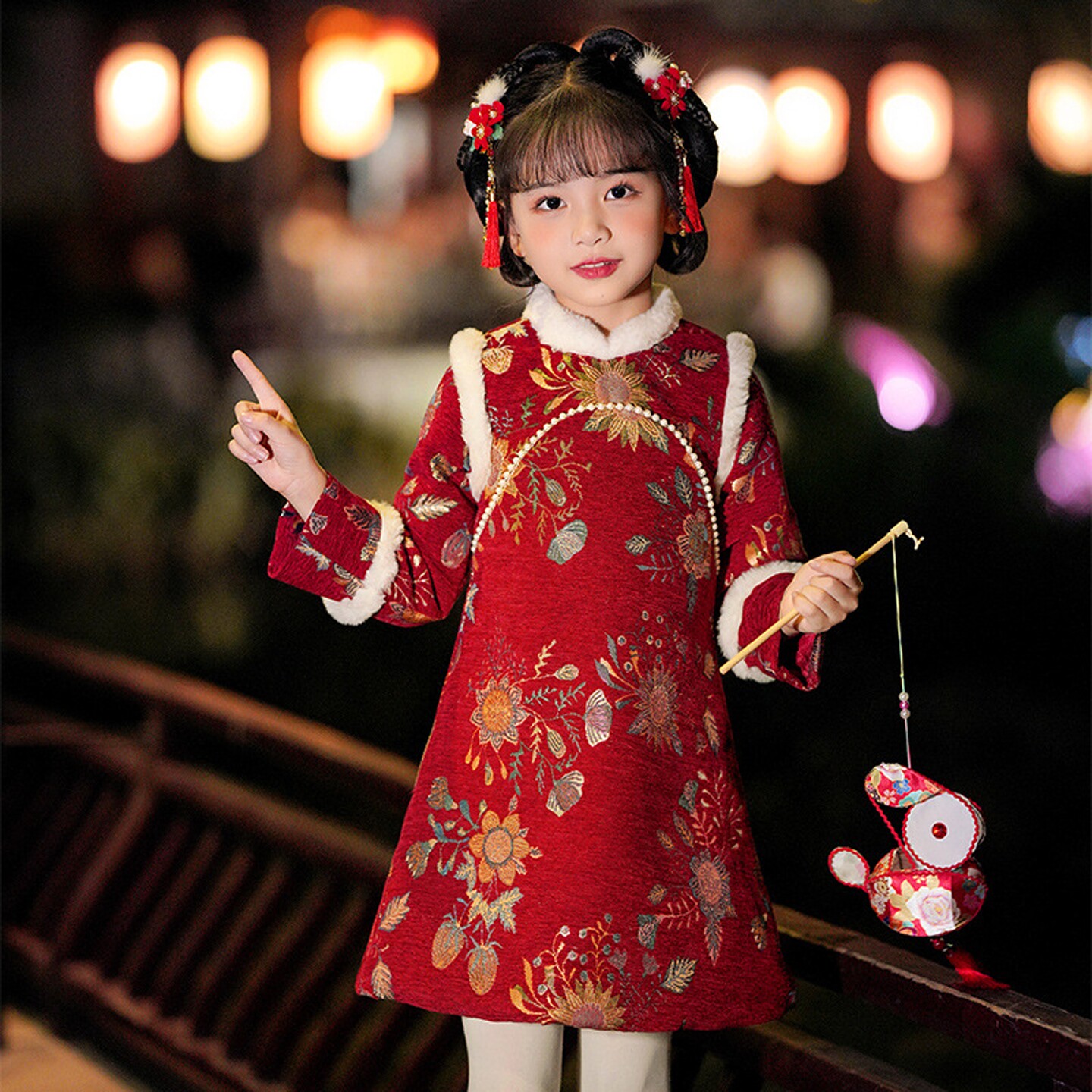 女童旗袍冬季加厚新年喜庆拜年服