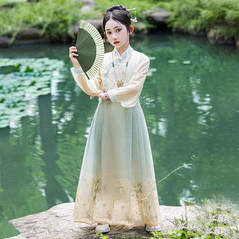女童汉服马面裙套装春装2026新款女孩古风超仙唐装儿童古装连衣裙