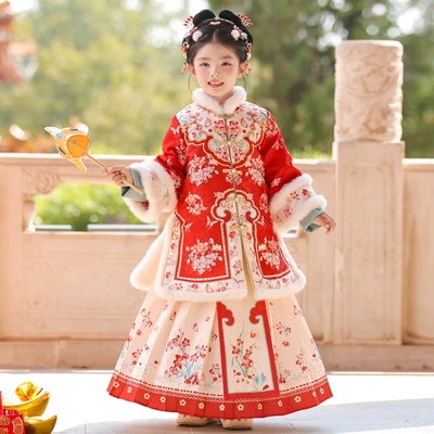汉服女童秋冬装加厚格格装拜年服