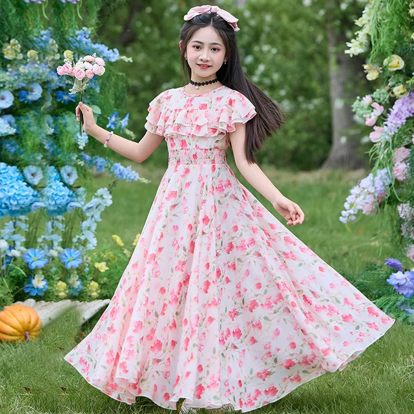 女童碎花连衣裙夏季雪纺沙滩裙子