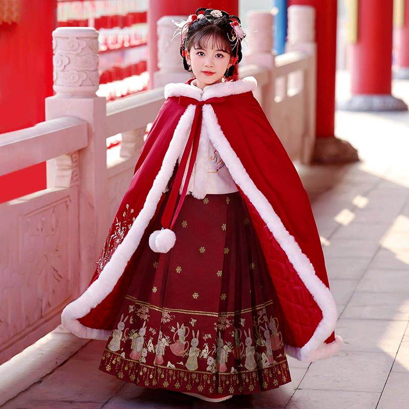 拜年服女童汉服秋冬装套装2026新款儿童中国风马面裙女孩新年衣服