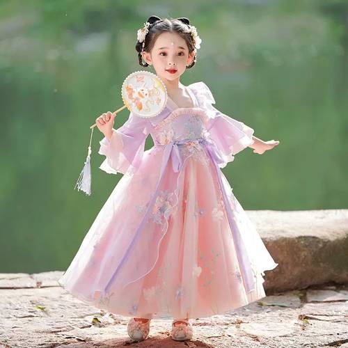 女童夏季薄款汉服短袖古风连衣裙