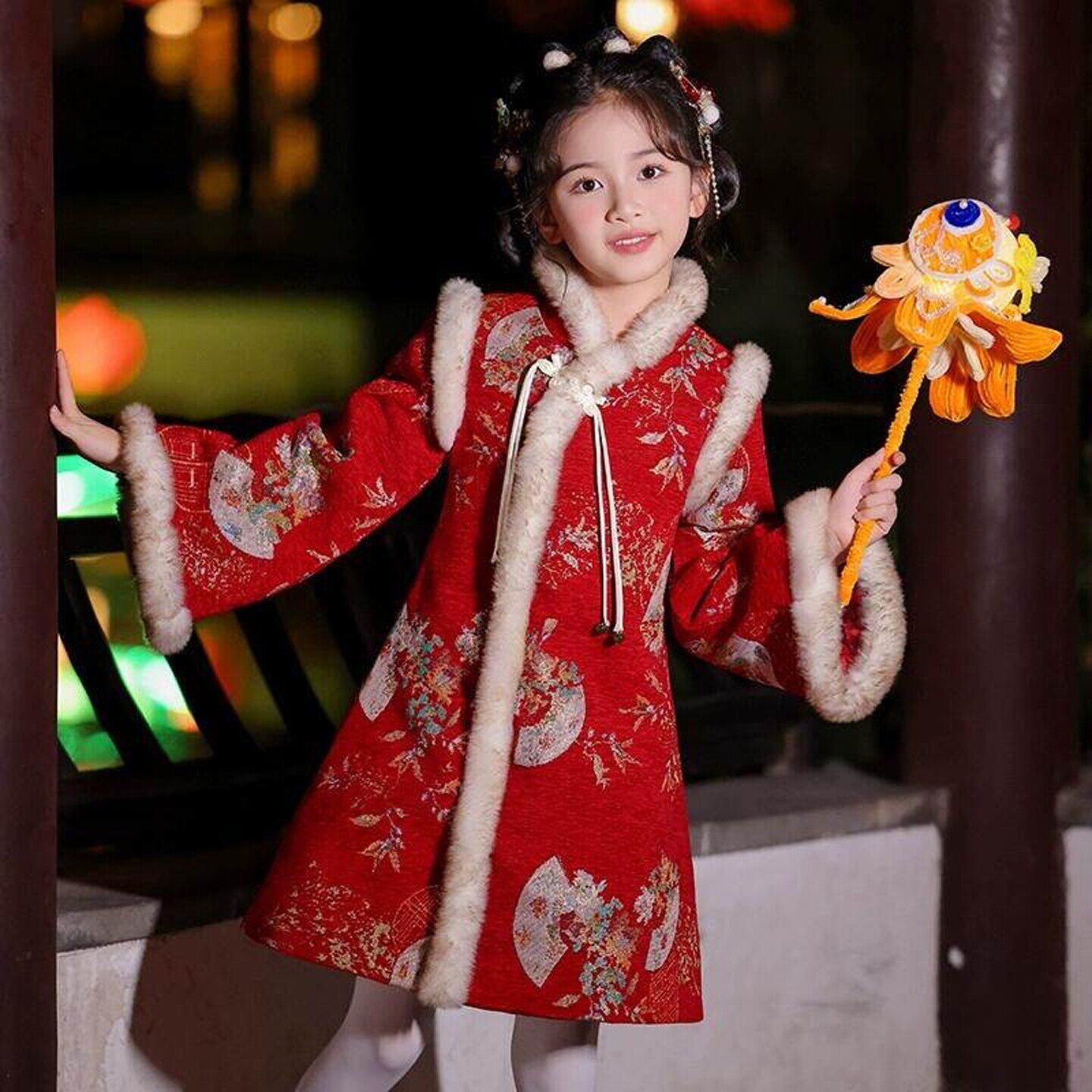 女童旗袍拜年服冬季加厚新年汉服