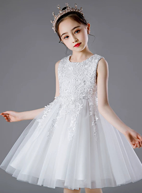 女童公主裙礼服夏季2026新款儿童白色连衣裙小女孩无袖网纱蓬蓬裙