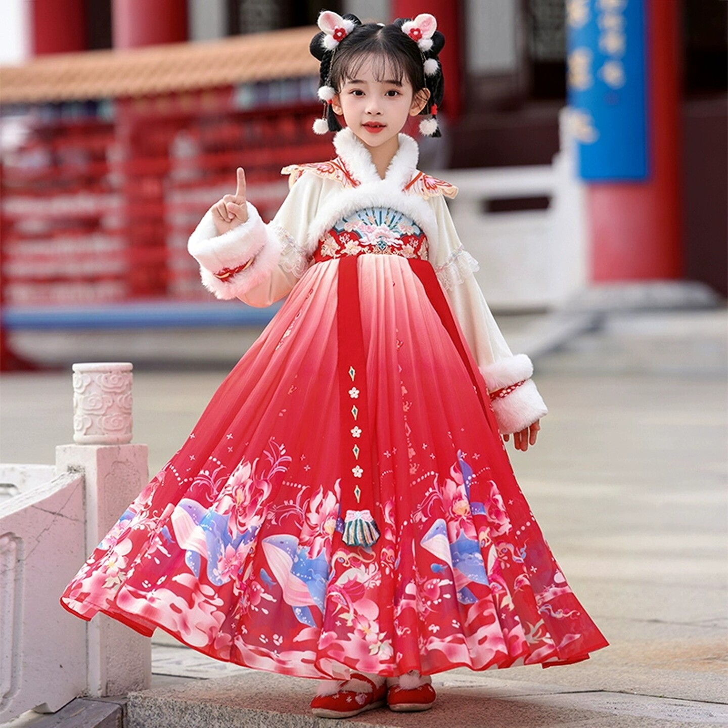 汉服女童秋冬裙子加绒古装拜年服