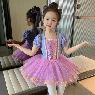 女童连衣裙夏季2025新款儿童洋气蓬蓬纱公主裙女孩芭蕾舞蹈练功服