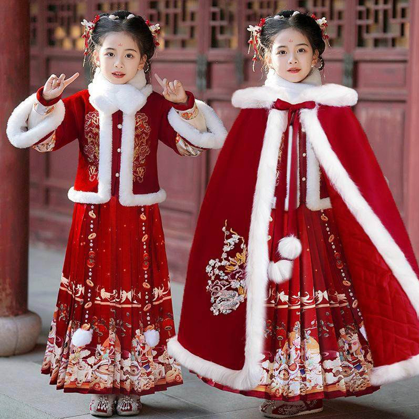 马面裙女童拜年服冬款2026新款儿童汉服女孩过年衣服加绒加厚冬装
