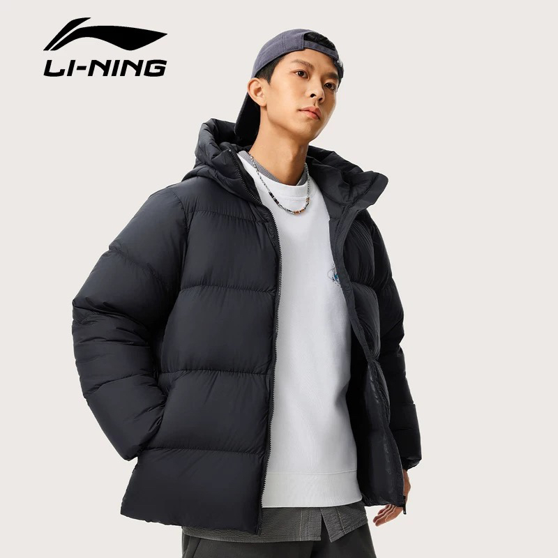 李宁2024冬季款羽绒服男士鸭绒连帽修身运动时尚短羽绒服 AYMU115