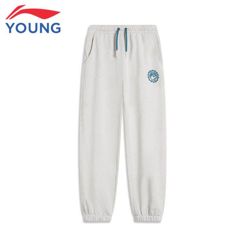 李宁男童束脚运动针织裤2025春秋款新品时尚透气黑色卫裤 YKLU077